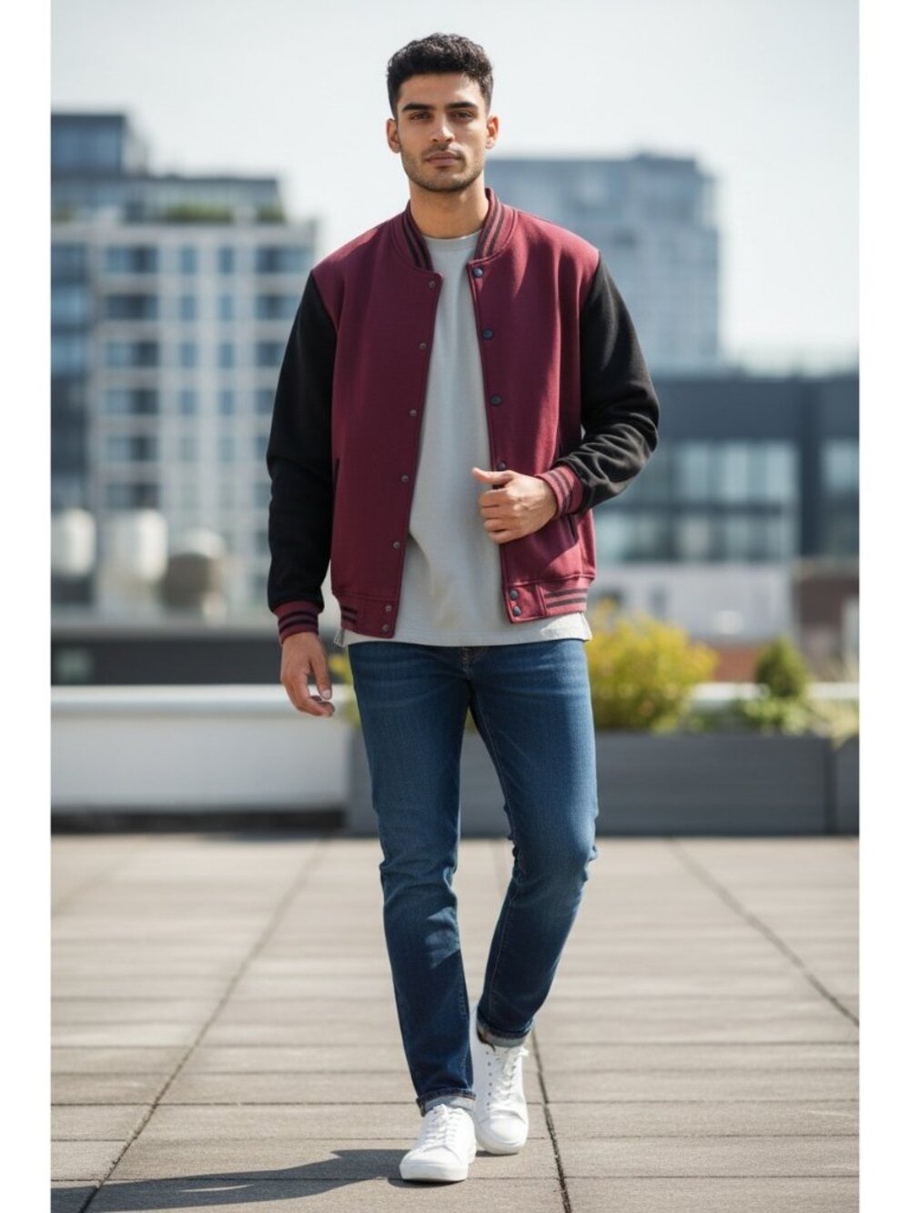 Brooklyn Laundry Mens Varsity Bomber Jacket Burgundy Size XXL Preppy Academia